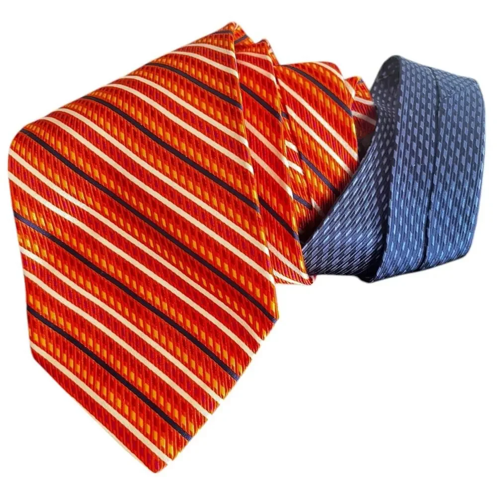 Tommy Hilfiger Men's Neck Tie Orange Navy White Stripes